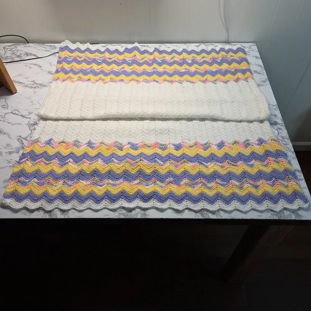 Handmade Yellow Purple Striped Crocheted Easter Baby Blanket